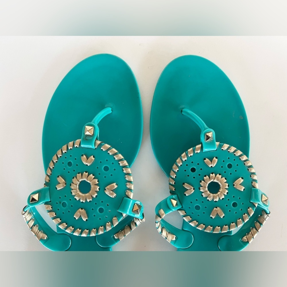 Jack Rogers Georgica Metallic Jelly Flip Flop Sandals, Caribbean Blue, size 9 - Picture 3 of 11